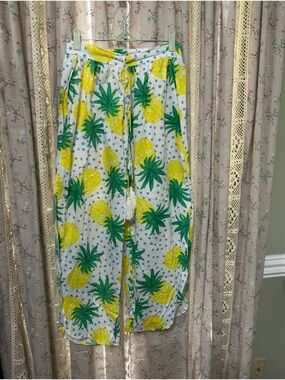 LJC Design Pineapple Print Split Leg Cotton‎ Pants Small Resort Coastal